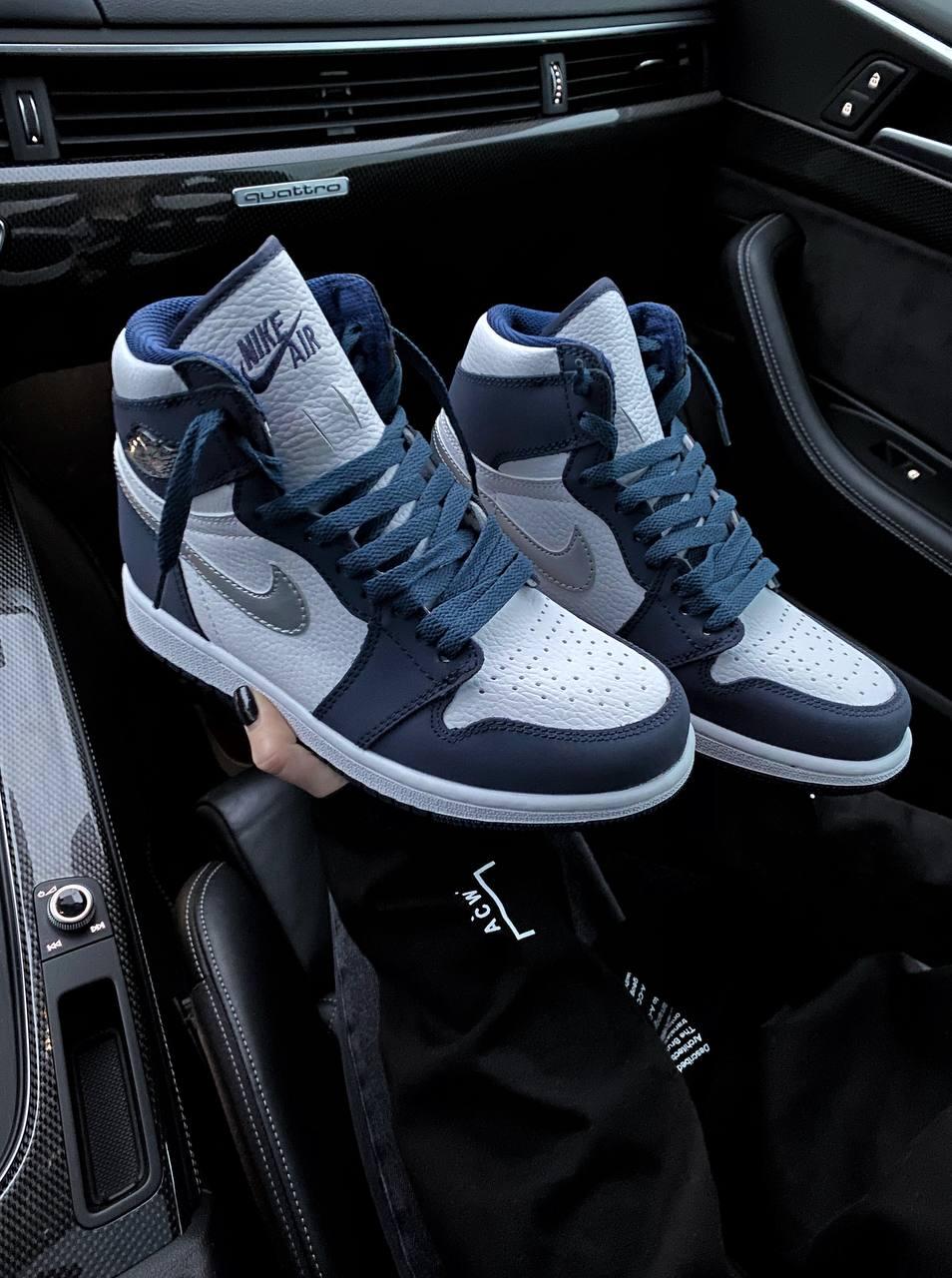 Чоловічі / жіночі кросівки Nike Air Jordan 1 Retro High Navy Blue / White  | Найк Аір Джордан 1 Сині