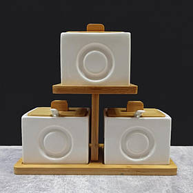 Набір ємностей Сільничка 260 мл. з ложками на бамбуковій підставці PJ01961