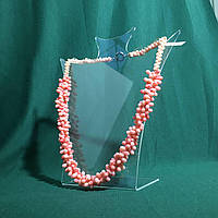 Ожерелье из натурального розового коралла тройное Бабочка-гирлянда