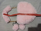 Блідо-рожева хутряна сумка у формі серця з помпоном, сумка-клатч, фото 8
