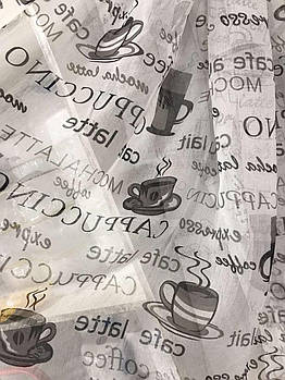 Тюль із батиста з принтом "чашки" на метраж, висота 2.8 м (618-29)