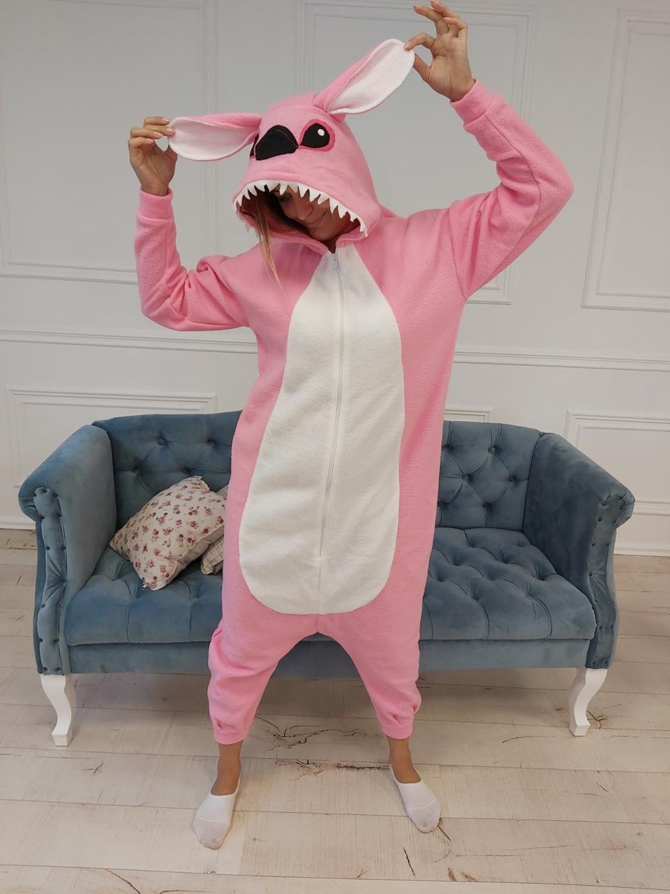 Кігурумі костюм піжама з флісу Стіч Stitch (розміри на зріст від 155 до 180 см) рожевий, фото 1