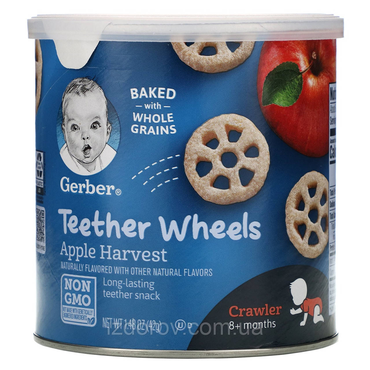 Gerber, Teether Wheels, Снеки для малюків від 8 місяців, з яблуком, 42 г