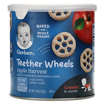 Gerber, Teether Wheels, Снеки для малюків від 8 місяців, з яблуком, 42 г