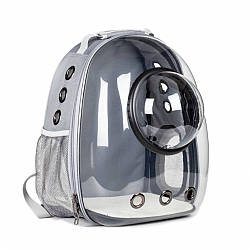 Сумка для перенесення котів і собак Pet Backpack 42 х 32 х 29 см з ілюмінатором / Рюкзак капсула для кота Сірий прозорий