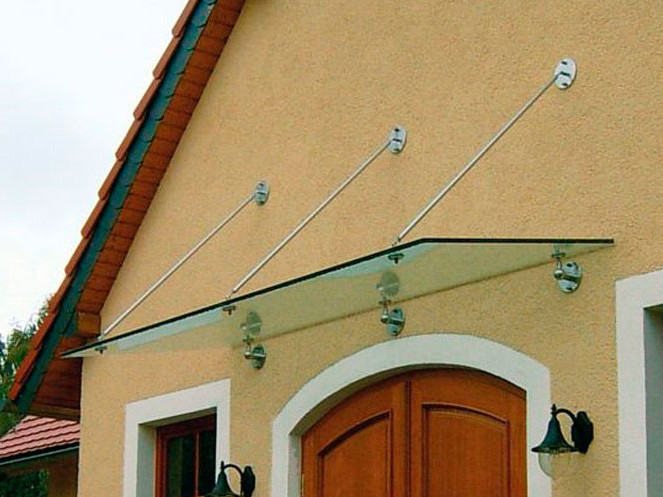 Скляний козирок над входом, козирки зі скла та неіржавіючої сталі