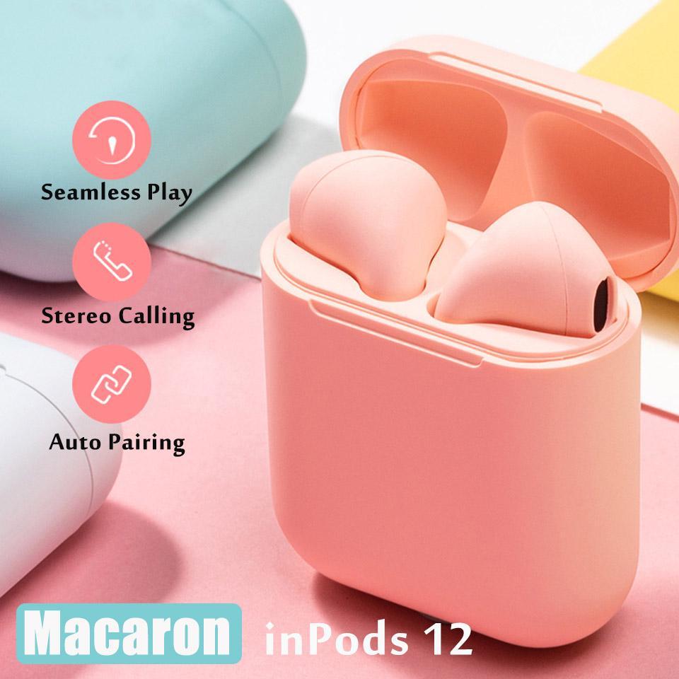 Бездротові навушники InPods 12 Macaron Рожеві сенсорні з кейсом