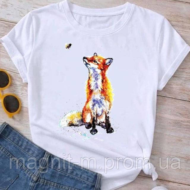 Футболка жіноча з принтом "Лисиця з мухою", фото 1