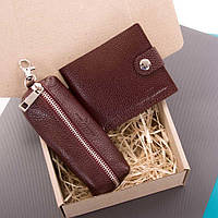 Подарочный набор женский кошелек ключница кожаный бордовый HS000558