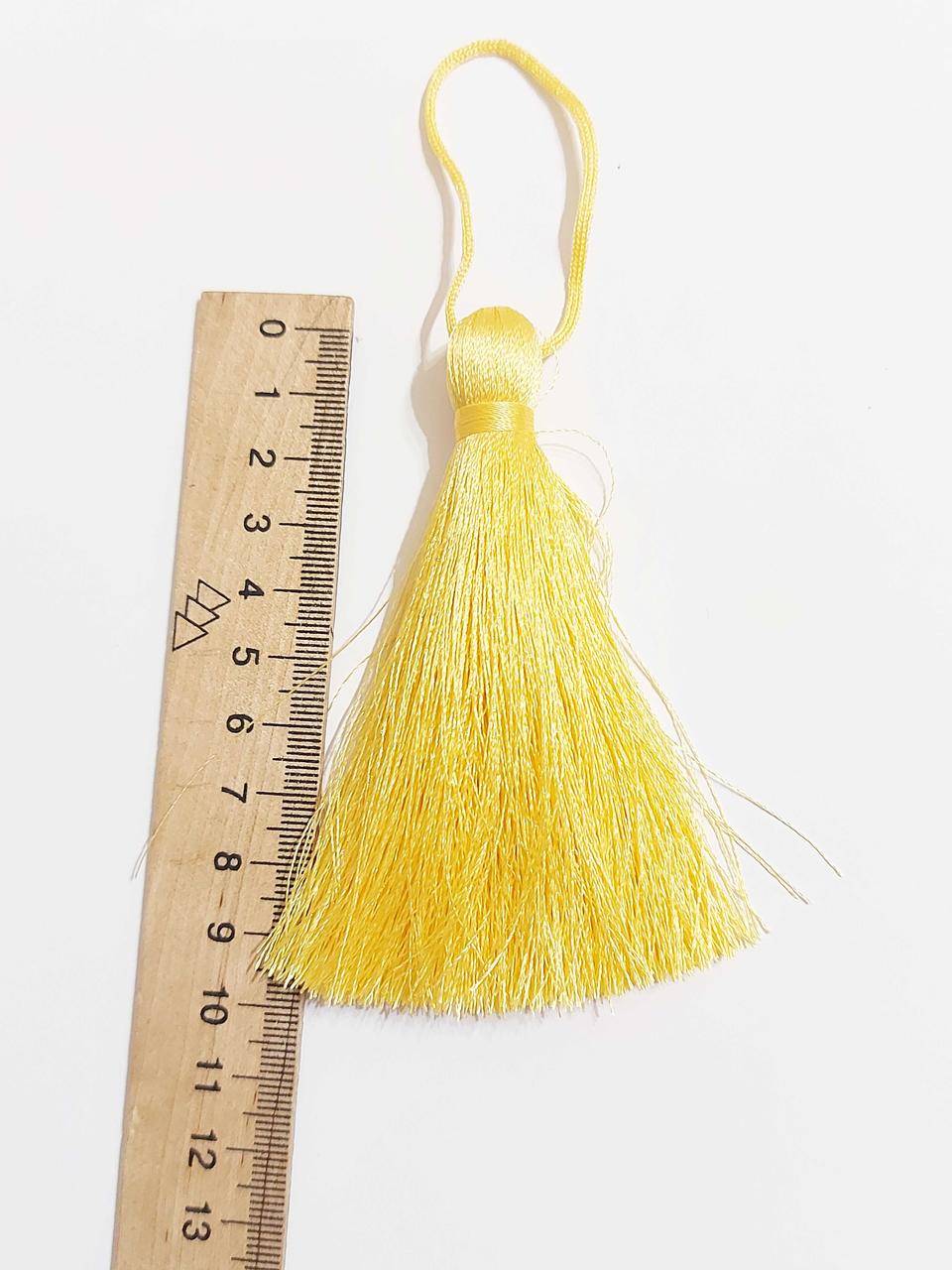 Китиця текстильна декоративна шовкова велика 10 см жовта пастельна 0210 1 шт.