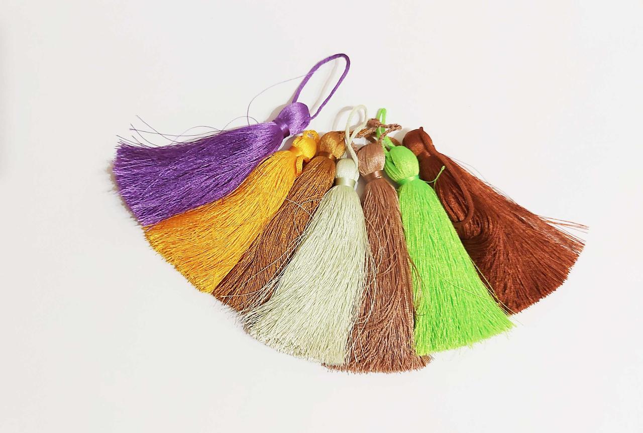 Китиця текстильна декоративна шовкова велика 10см бежева 0249 1 шт.