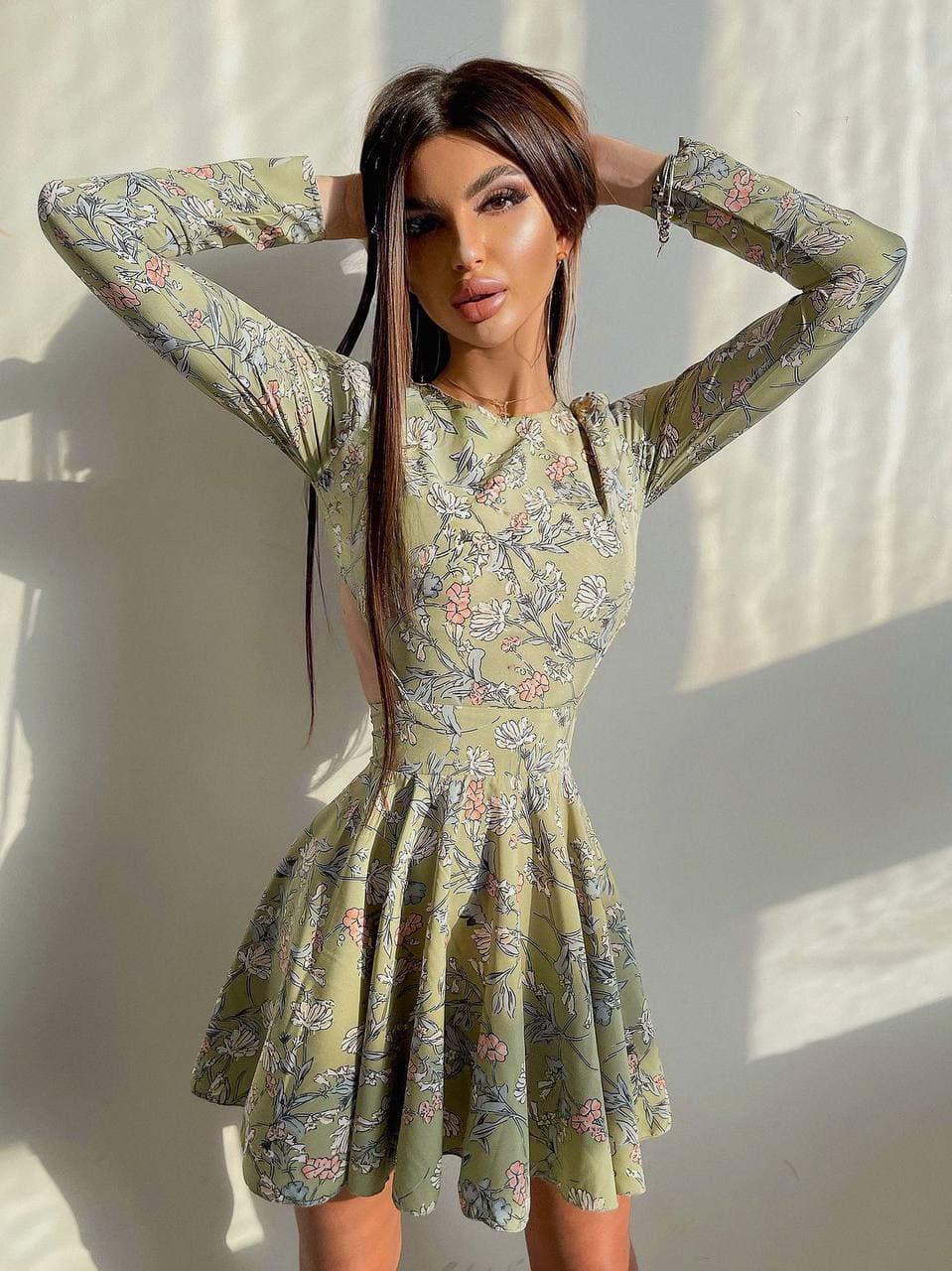 Квіткове плаття з розкльошеною спідницею і вирізом на спині (р. S, М) 66033424Е, фото 1