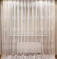 Тюль в зал, спальню, гостиную "Делия" бамбук с вышивкой Белая Гардины Турция