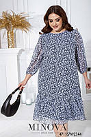 Воздушное свободное платье миди из шифона с цветочным принтом с оборкой по низу с 46 по 68 размер