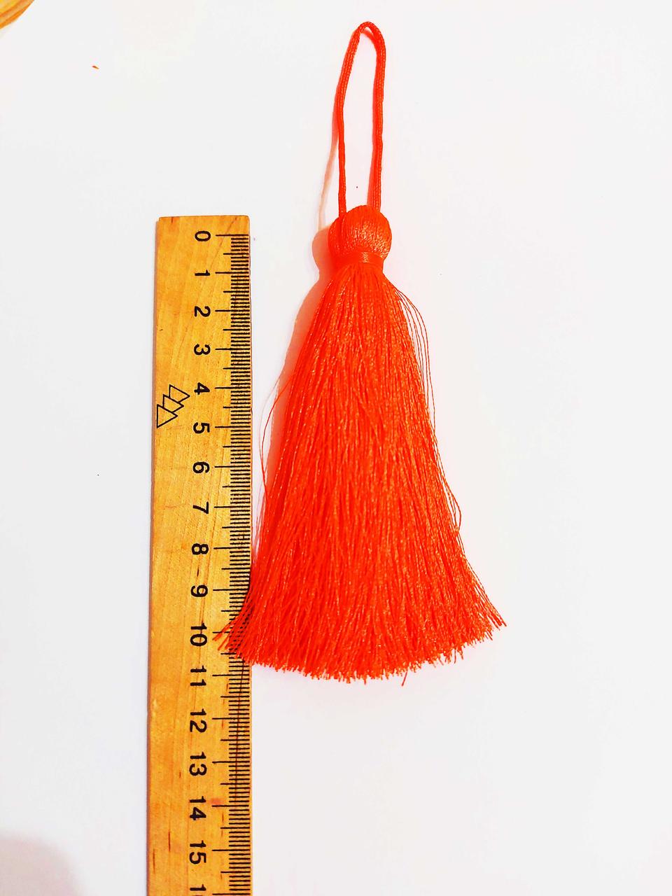 Китиця текстильна декоративна шовкова велика 10см оранжева неонова 0214, 1шт.