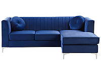 Бархатный угловой диван, левый, темно-синий TIMRA