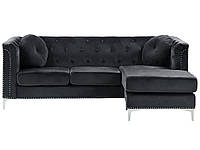 Бархатный угловой диван, левый, черный FLEN