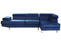 Бархатный угловой диван, левый, темно-синий NORREA