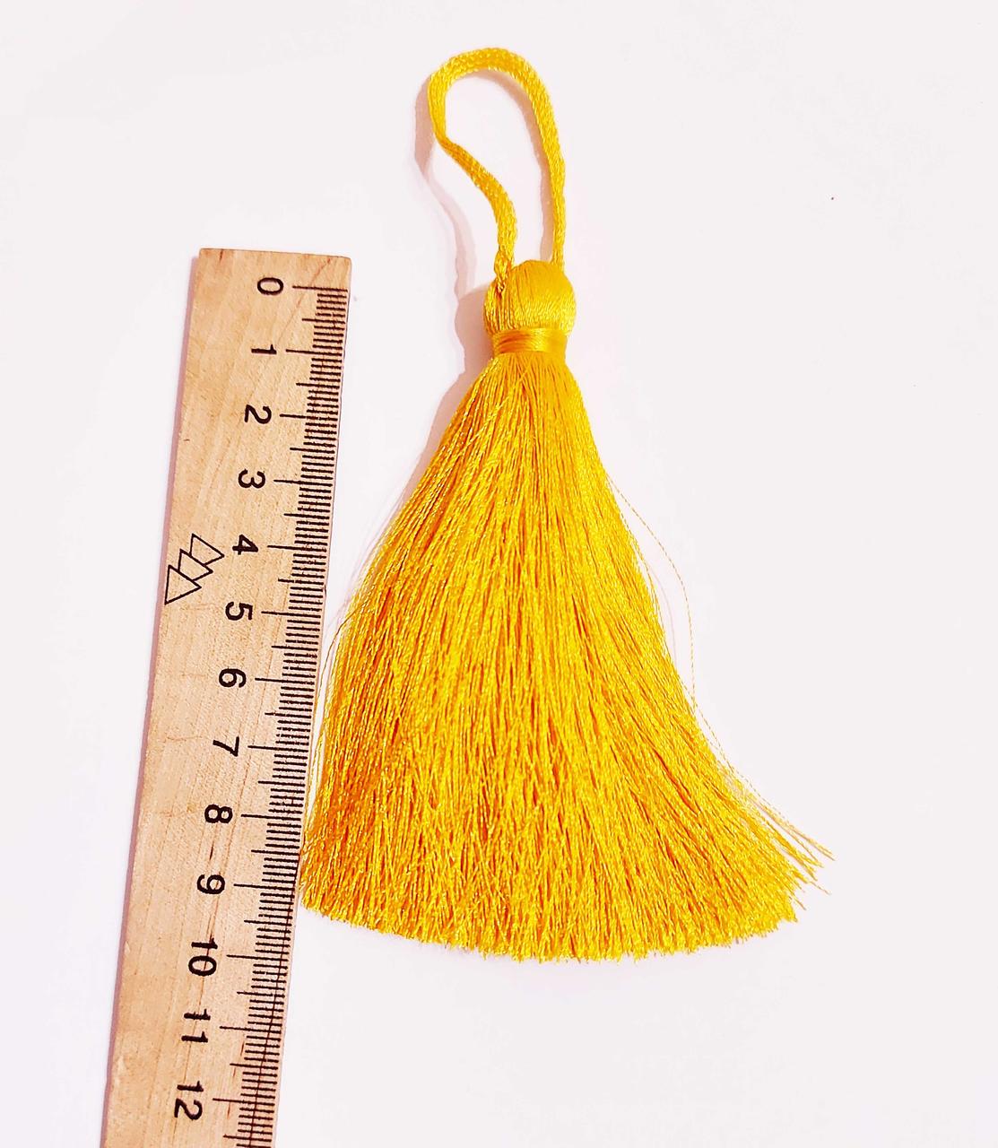 Китиця текстильна декоративна шовкова велика жовта10см 0216, 1шт.