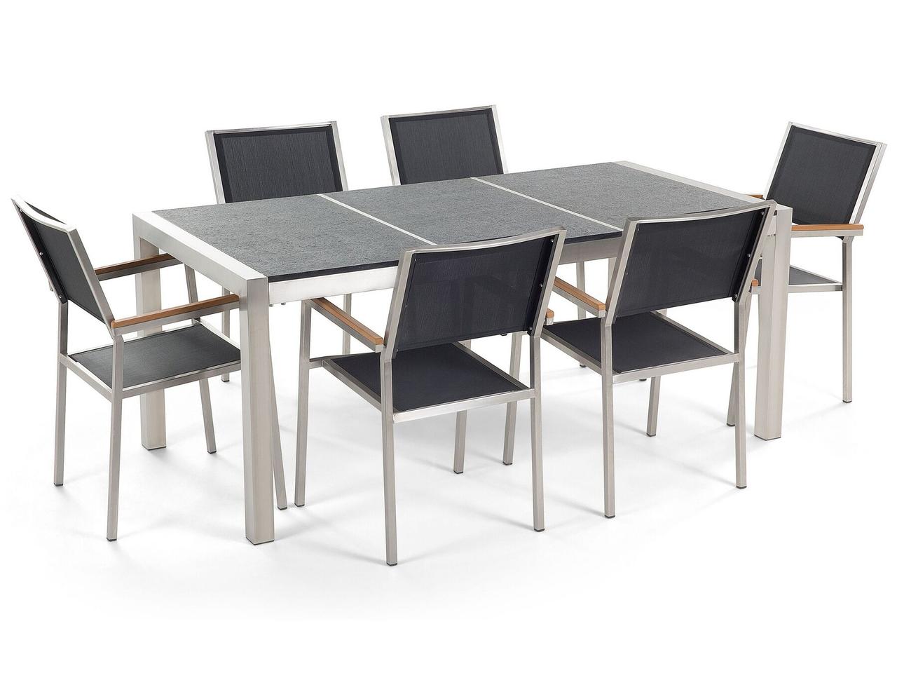 6-місний обідній набір в саду з чорним гранітом і синтетичними стільцями GROSSETO, фото 1