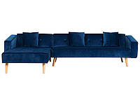 Бархатный угловой диван-кровать, правый, темно-синий VADSO