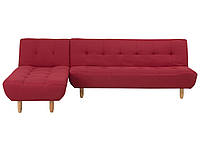 Тканевый угловой диван-кровать правый модульный красный ALSTEN