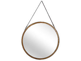Кругле металеве настінне дзеркало з ремінцем ø 60 см, золото AUTUN