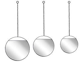 Набір з 3-х круглих металевих настінних дзеркал з ланцюжками ø ø 24 29 ø 33 см Чорний ODOS