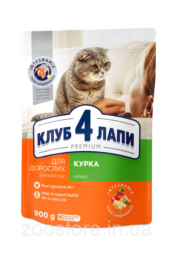 Корм сухий КЛУБ 4 ЛАПИ для дорослих котів "КУРКА" 300г