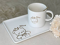 💚Чашка з блюдцем і ложкою 230 мл Nice