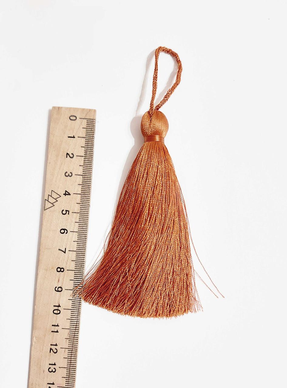 Китиця текстильна декоративна шовкова велика,10см рудий пастельний 0219, 1шт.