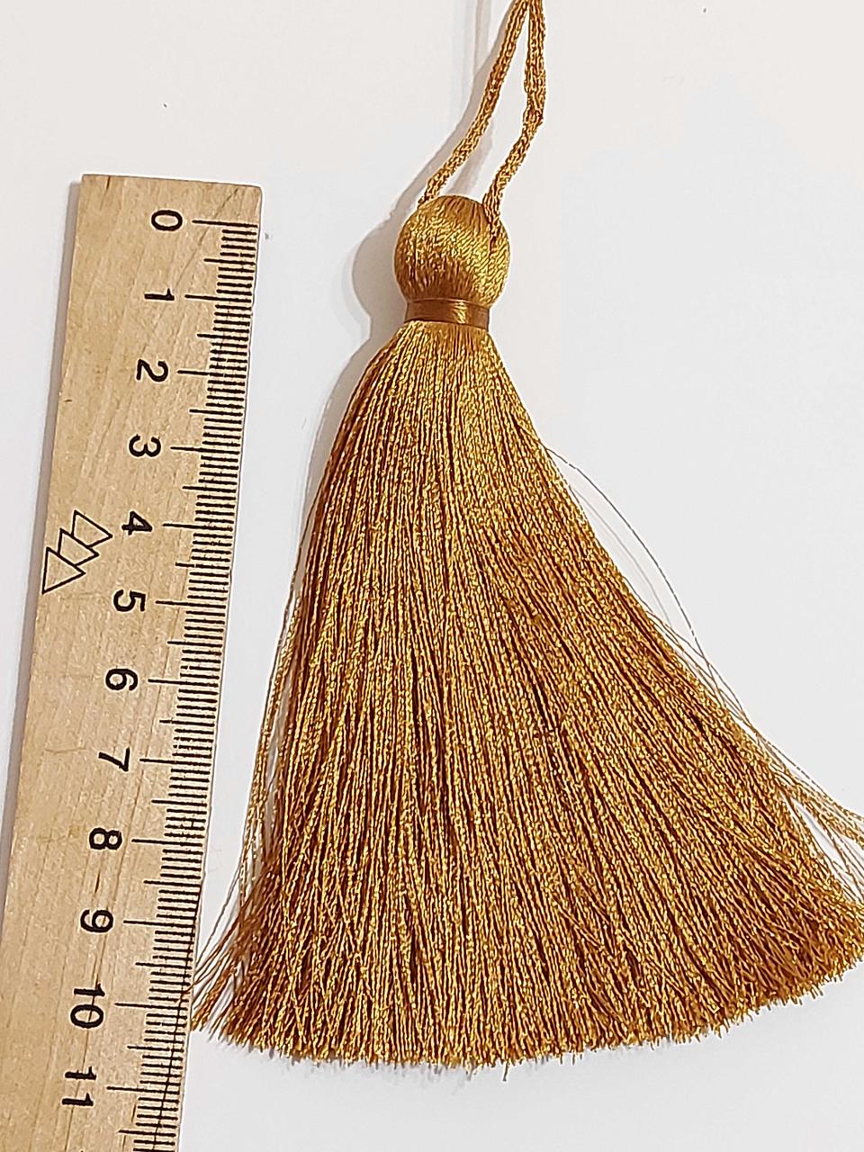 Китиця текстильна декоративна шовкова велика,10см, бежево-золотиста, 0220, 1шт.