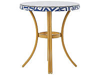 Круглый садовый стол из ротанга PE ø 70 см с бело-голубым узором RIFREDDO