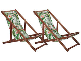 Набір з 2 дерев'яних складних шезлонгів з малюнком темного фламінго ANZIO