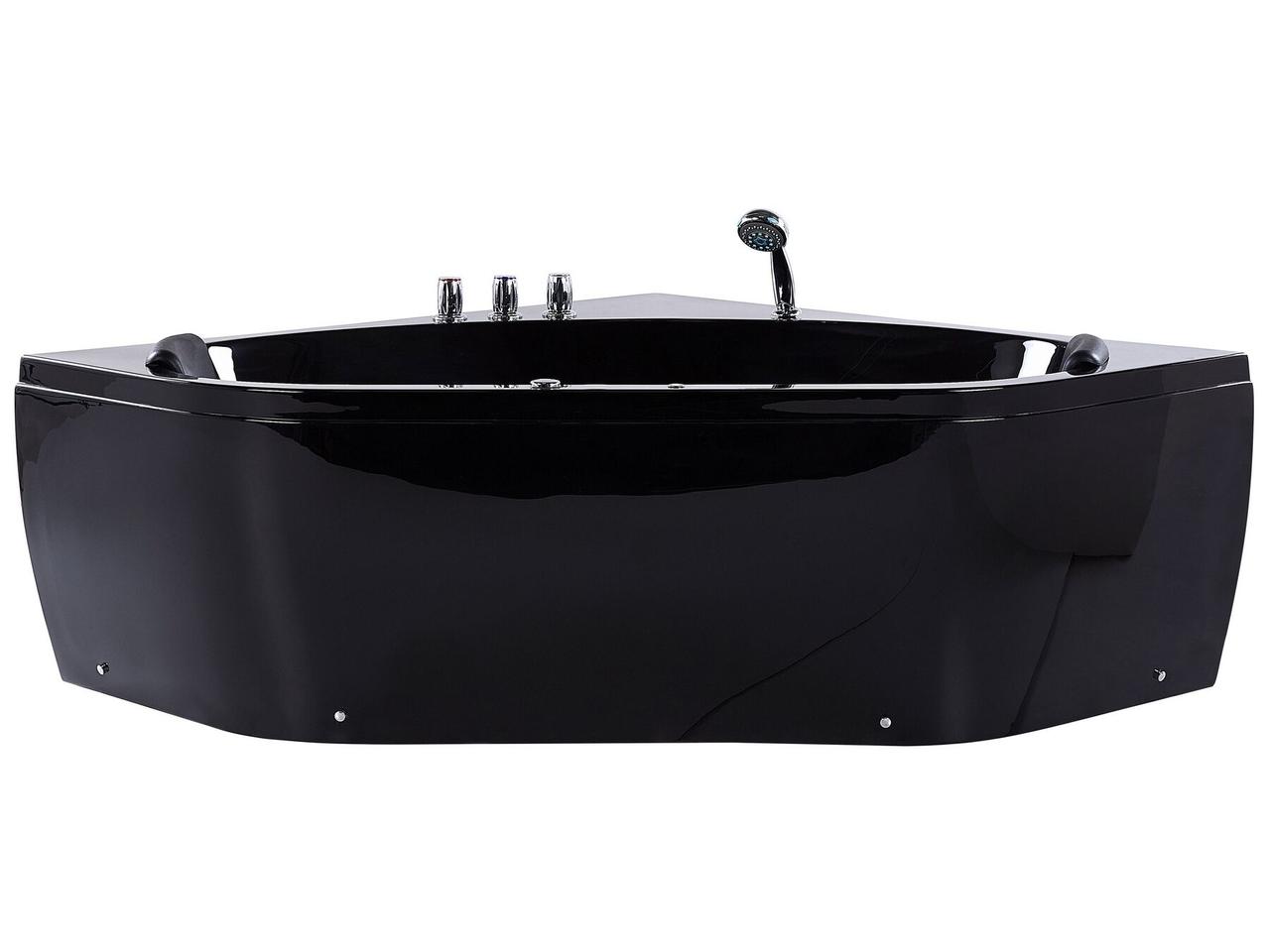 Кутова ванна Whirlpool зі світлодіодним підсвічуванням 1400 x 1400 мм Чорна MEVES, фото 1