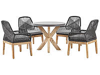 4-местный обеденный набор для сада из бетона Круглый стол со стульями Черный OLBIA