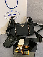 Модная женская нейлоновая чёрная сумка Prada Прада 2 в 1