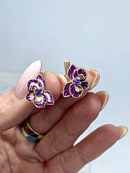 Сережки-квітки в позолоті з емаллю Каріна