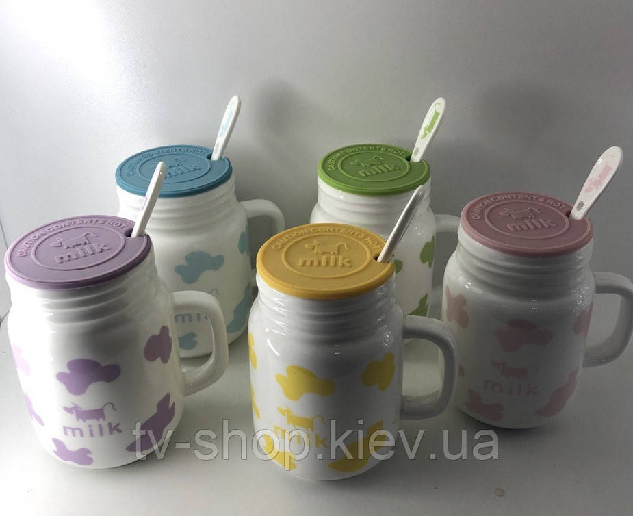 Кухоль із кришкою і ложкою Бідончик Milk,400 мл