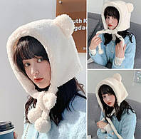 Шапка-вушанка Панда з вушками (Ведмідь, Ведмідь, Капюшон) із зав'язками Біла, Унісекс WUKE One size