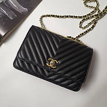 Маленька якісна жіноча шкіряна сумка у стилі (Chanel) Шанель чорна