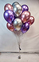 Готовый набор шаров с гелием шары хром 15 шт №7 (фиолетовый, серебро, розовый)