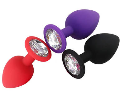 Анальна пробка Силіконова з кристалом (стразом) Фіолетова