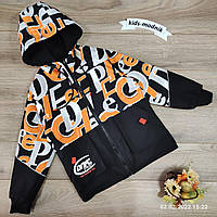 Куртка подростковая двухсторонняя демисезонная для мальчиков -Mo.Yao- оранжевая с черным 11-12-13-14 лет
