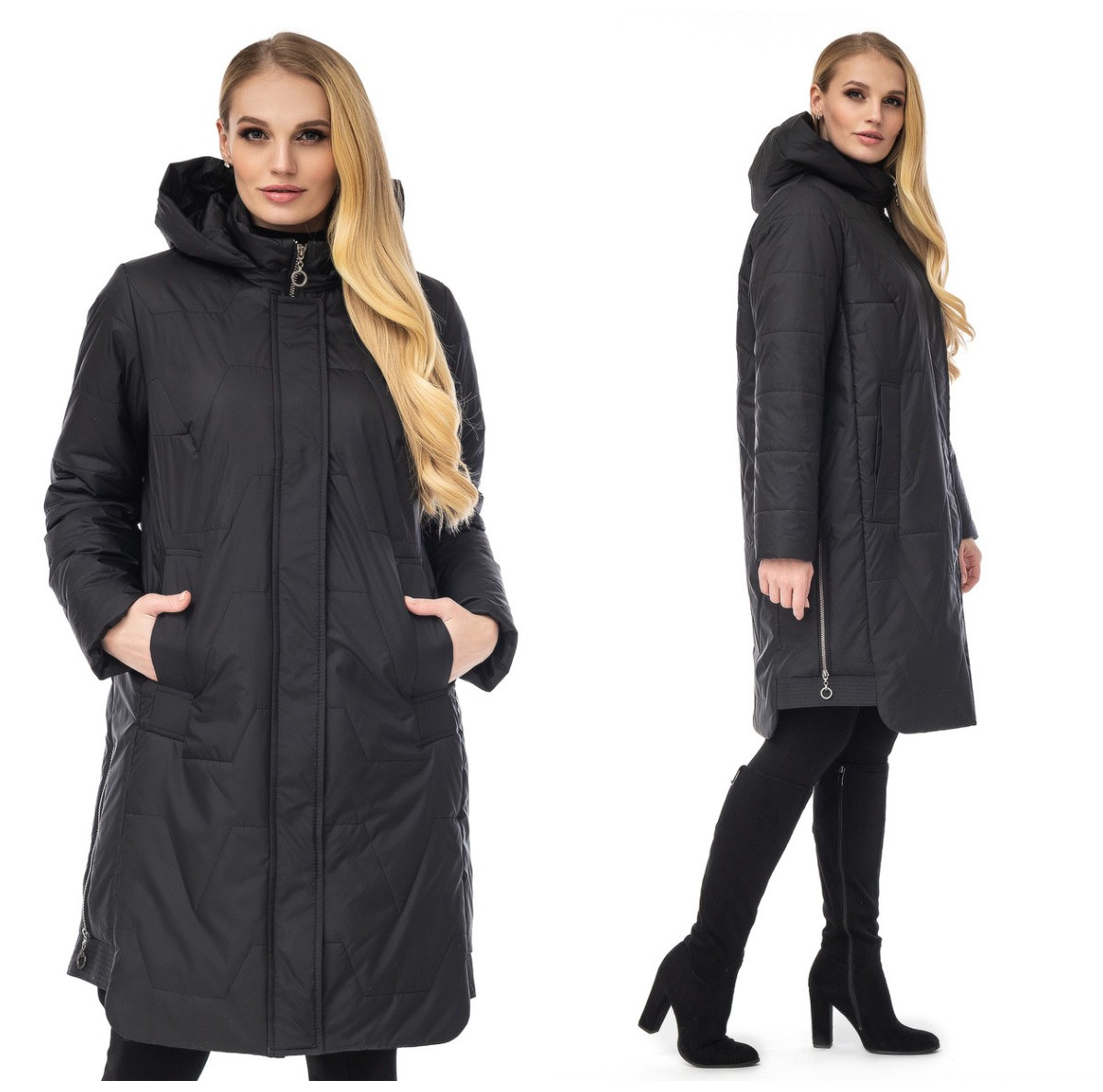 Жіноче демісезонне пальто Li-128, розміри 50-66, чорний