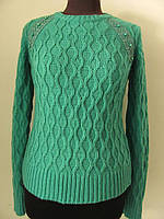 Джемпер женский вязаный, украшен кружевом на плечах, теплый, мягкая пряжа, размер 42-48, код 2434М