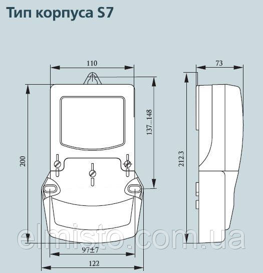 Габаритный чертеж электросчетчика Энергомера СЕ 102-U.2 S7 149-JOPR1QYUHVLFZ