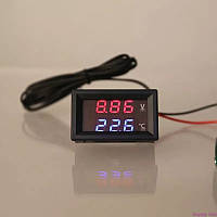 Цифровий вольтметр и термометр із виносним датчиком 100 см , питание от 4 вольта - 24 вольти для АВТО