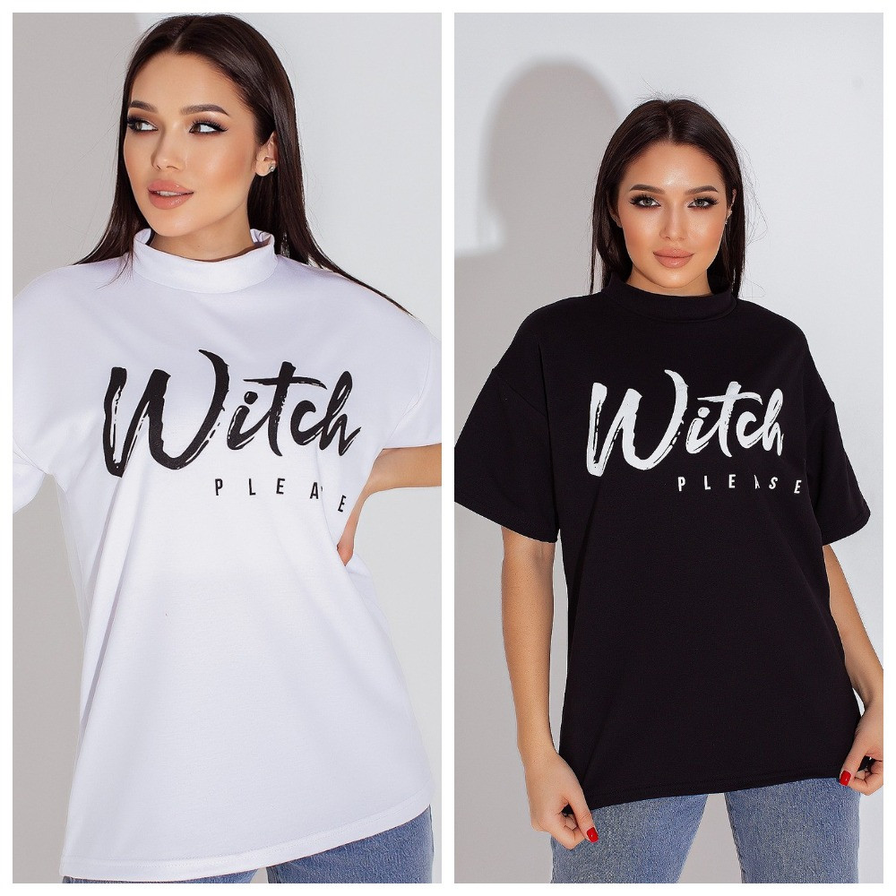 Футболка жіноча довга з двунити в стилі oversize накат witch