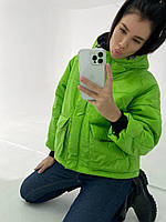 Женская короткая зимняя куртка с капюшоном на силиконе +200 на молнии норма